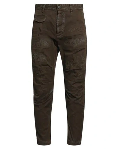 Dsquared2 Man Pants Military Green Size 36 Cotton, Elastane In Brown