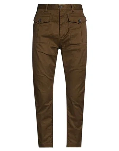 Dsquared2 Man Pants Military Green Size 40 Cotton, Elastane In Brown