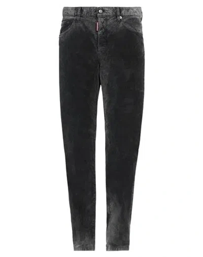 Dsquared2 Man Pants Charcoal Size 40 Cotton, Elastane, Cow Leather In Black