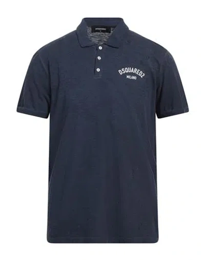 Dsquared2 Man Polo Shirt Navy Size L Cotton, Viscose