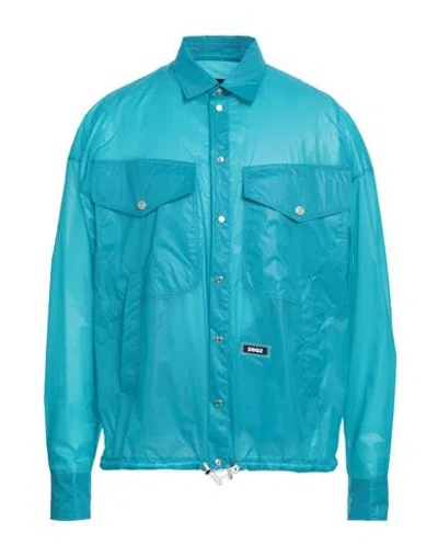 Dsquared2 Man Shirt Azure Size 44 Nylon In Blue