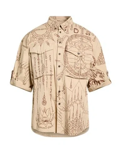 Dsquared2 Man Shirt Beige Size 36 Cotton, Elastane In Neutral