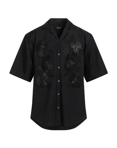 Dsquared2 Floral-motif Short Sleeve Shirt With Rhinestone In Black
