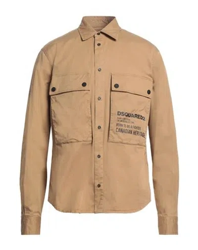 Dsquared2 Man Shirt Camel Size 42 Cotton, Elastane In Beige