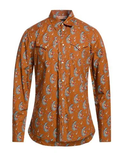 Dsquared2 Man Shirt Camel Size 38 Cotton In Transparent