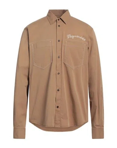 DSQUARED2 DSQUARED2 MAN SHIRT CAMEL SIZE 44 COTTON, ELASTANE