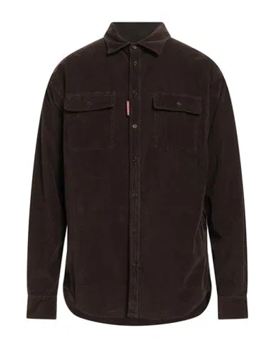 Dsquared2 Man Shirt Chocolate Brown Size 40 Cotton, Elastane