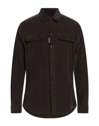Dsquared2 Man Shirt Dark Brown Size 38 Cotton, Elastane