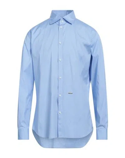 Dsquared2 Man Shirt Light Blue Size 44 Cotton, Elastane
