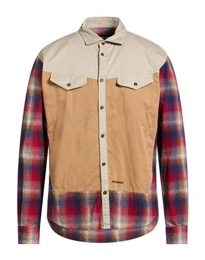 Dsquared2 Man Shirt Light Brown Size 44 Cotton, Elastane In Multi