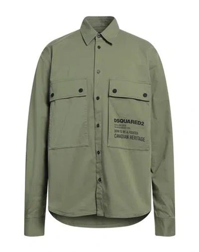Dsquared2 Man Shirt Military Green Size 42 Cotton, Elastane