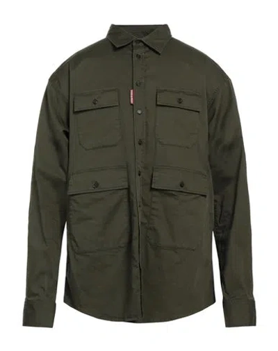 Dsquared2 Man Shirt Military Green Size 38 Cotton, Elastane