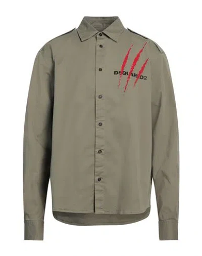 Dsquared2 Man Shirt Military Green Size 42 Cotton, Elastane