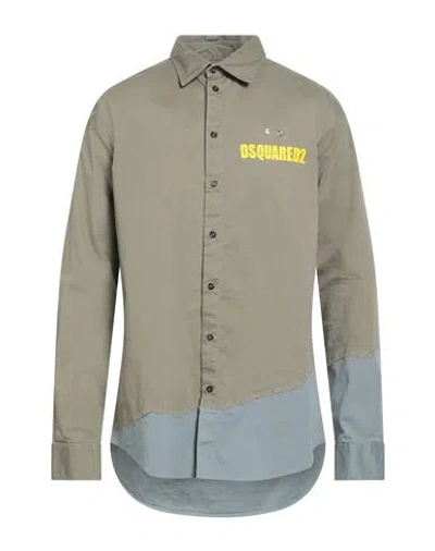 Dsquared2 Man Shirt Military Green Size 42 Cotton, Elastane
