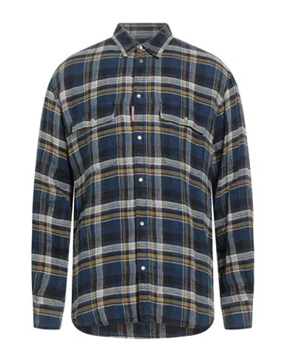 Dsquared2 Man Shirt Navy Size 38 Linen In Blue