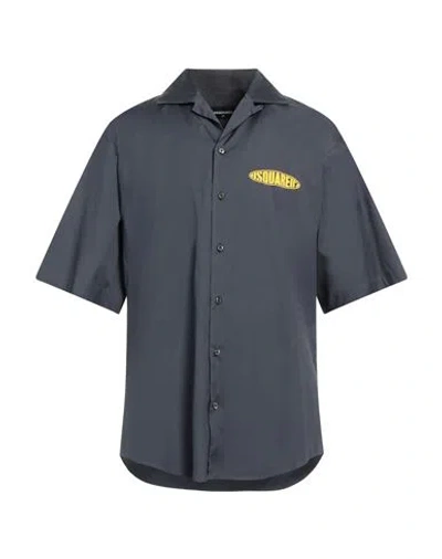 Dsquared2 Man Shirt Navy Size 44 Cotton, Elastane In Navy Blue