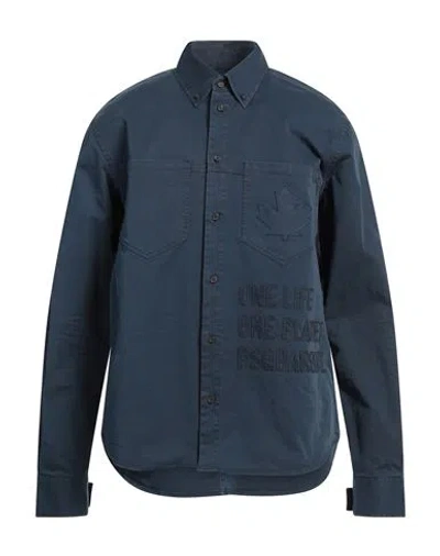 Dsquared2 Man Shirt Navy Size 46 Cotton, Elastane In Navy Blue