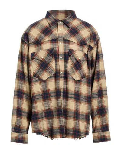 Dsquared2 Man Shirt Sand Size 36 Cotton In Animal Print