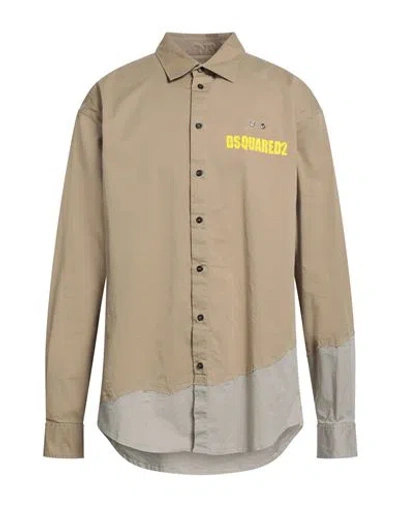 Dsquared2 Man Shirt Sand Size 40 Cotton, Elastane In Brown