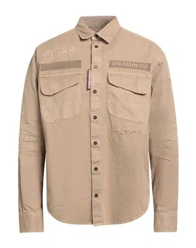Dsquared2 Man Shirt Sand Size 42 Cotton In Neutral