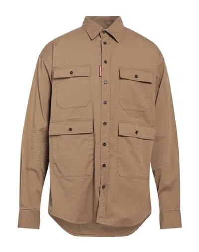 Dsquared2 Man Shirt Sand Size 42 Cotton, Elastane In Beige