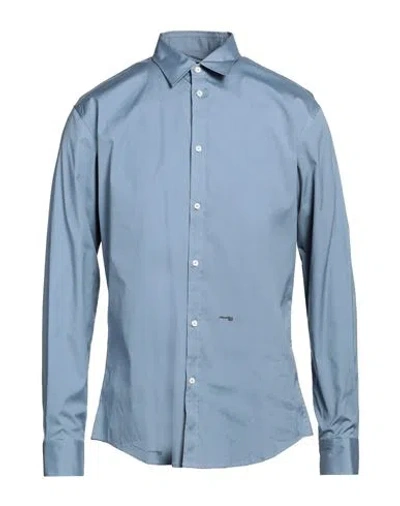 Dsquared2 Man Shirt Slate Blue Size 42 Cotton, Elastane In Blue
