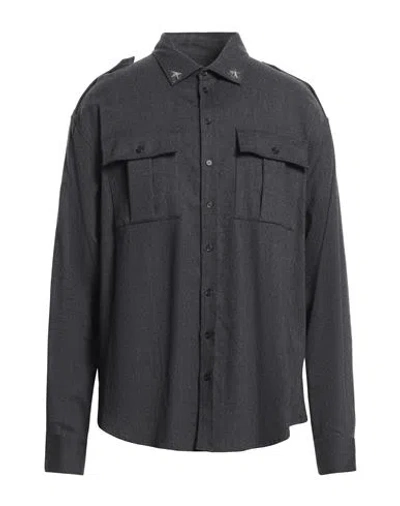 Dsquared2 Man Shirt Steel Grey Size 42 Virgin Wool, Elastane In Black