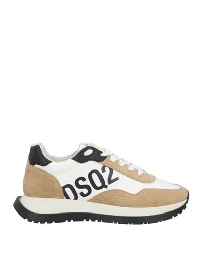 Dsquared2 Man Sneakers Beige Size 9 Leather In Beige