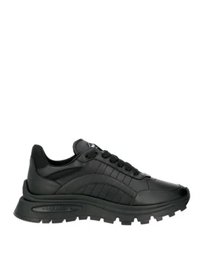 Dsquared2 Man Sneakers Black Size 8.5 Calfskin, Textile Fibers