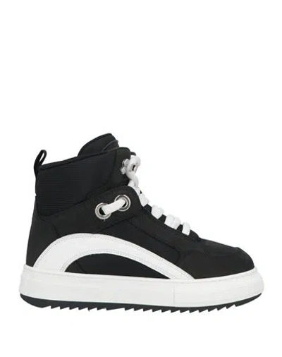 DSQUARED2 DSQUARED2 WOMAN SNEAKERS BLACK SIZE 6.75 TEXTILE FIBERS, LEATHER