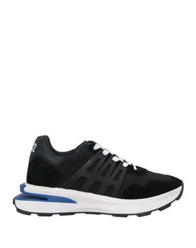 Dsquared2 Man Sneakers Black Size 8.5 Calfskin, Textile Fibers