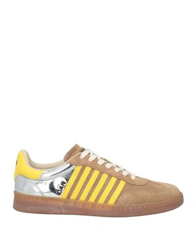 Dsquared2 Man Sneakers Camel Size 12 Leather In Multi