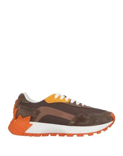 Dsquared2 Man Sneakers Chocolate Brown Size 7.5 Leather, Synthetisches Material