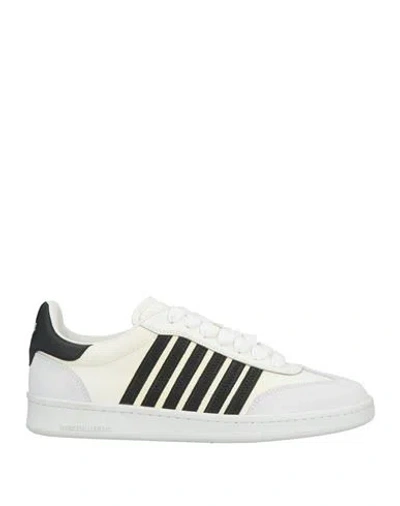 Dsquared2 Man Sneakers Ivory Size 8 Calfskin In White
