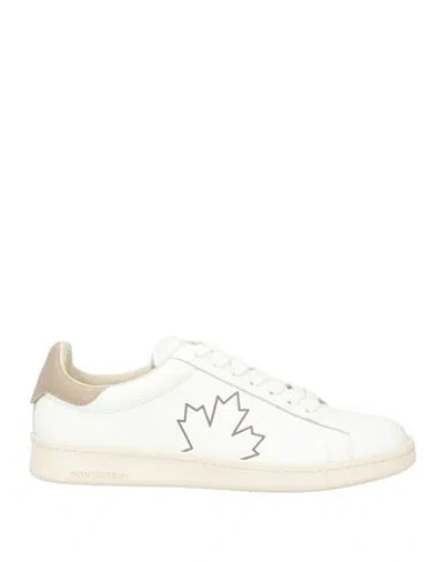 Dsquared2 Man Sneakers Ivory Size 9 Calfskin In White