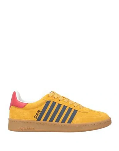 Dsquared2 Man Sneakers Marigold Size 7.5 Calfskin In Yellow