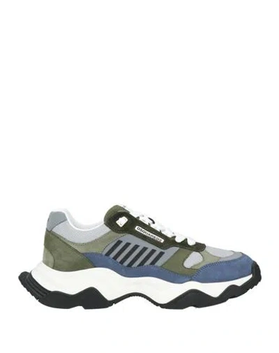 DSQUARED2 DSQUARED2 MAN SNEAKERS MILITARY GREEN SIZE 8 LEATHER, TEXTILE FIBERS