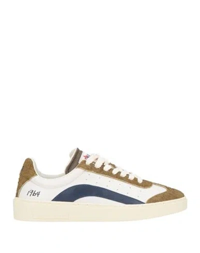 Dsquared2 Man Sneakers Military Green Size 7.5 Leather In White