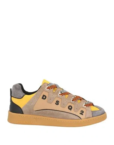 Dsquared2 Man Sneakers Ocher Size 10 Soft Leather In Yellow