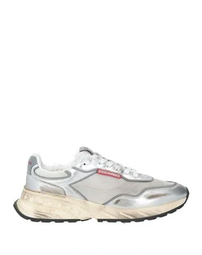 DSQUARED2 DSQUARED2 MAN SNEAKERS SILVER SIZE 9 LEATHER, TEXTILE FIBERS
