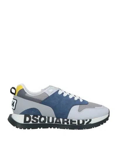 Dsquared2 Man Sneakers Slate Blue Size 9 Calfskin, Textile Fibers