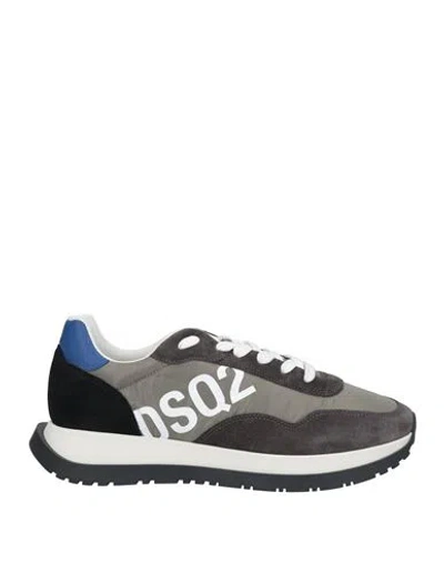 Dsquared2 Man Sneakers Charcoal Size 6 Soft Leather, Textile Fibers In Grey