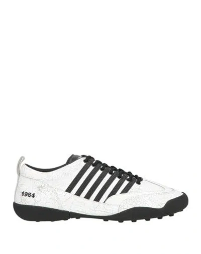 Dsquared2 Man Sneakers White Size 12 Leather In Black