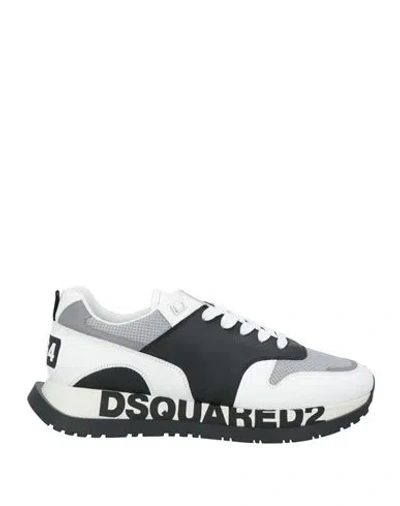 Dsquared2 Man Sneakers White Size 8 Calfskin, Textile Fibers In Grey