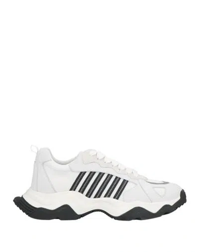 Dsquared2 Man Sneakers White Size 8 Calfskin, Textile Fibers