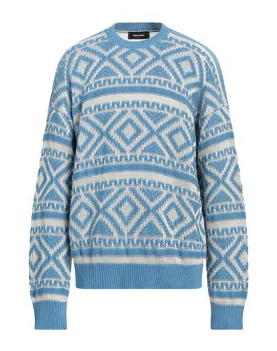 Dsquared2 Man Sweater Azure Size M Cotton, Linen In Blue