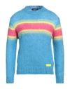 Dsquared2 Man Sweater Azure Size L Mohair Wool, Polyamide, Wool In Blue