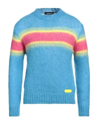 Dsquared2 Man Sweater Azure Size L Mohair Wool, Polyamide, Wool In Blue