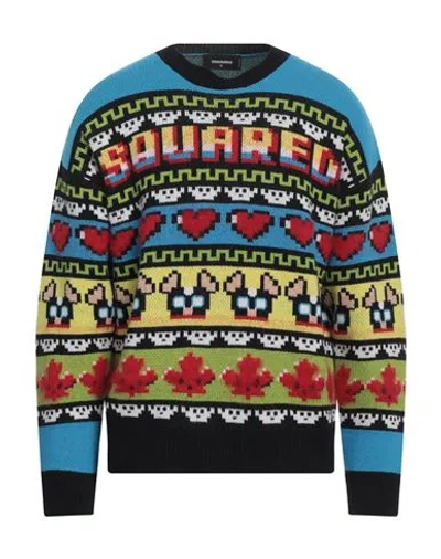 DSQUARED2 DSQUARED2 MAN SWEATER AZURE SIZE L VIRGIN WOOL, MOHAIR WOOL, POLYAMIDE, COTTON