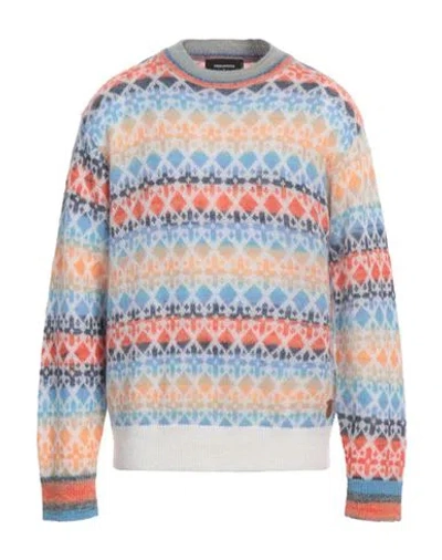 Dsquared2 Man Sweater Azure Size L Mohair Wool, Polyamide, Alpaca Wool, Wool, Cow Leather In Blue
